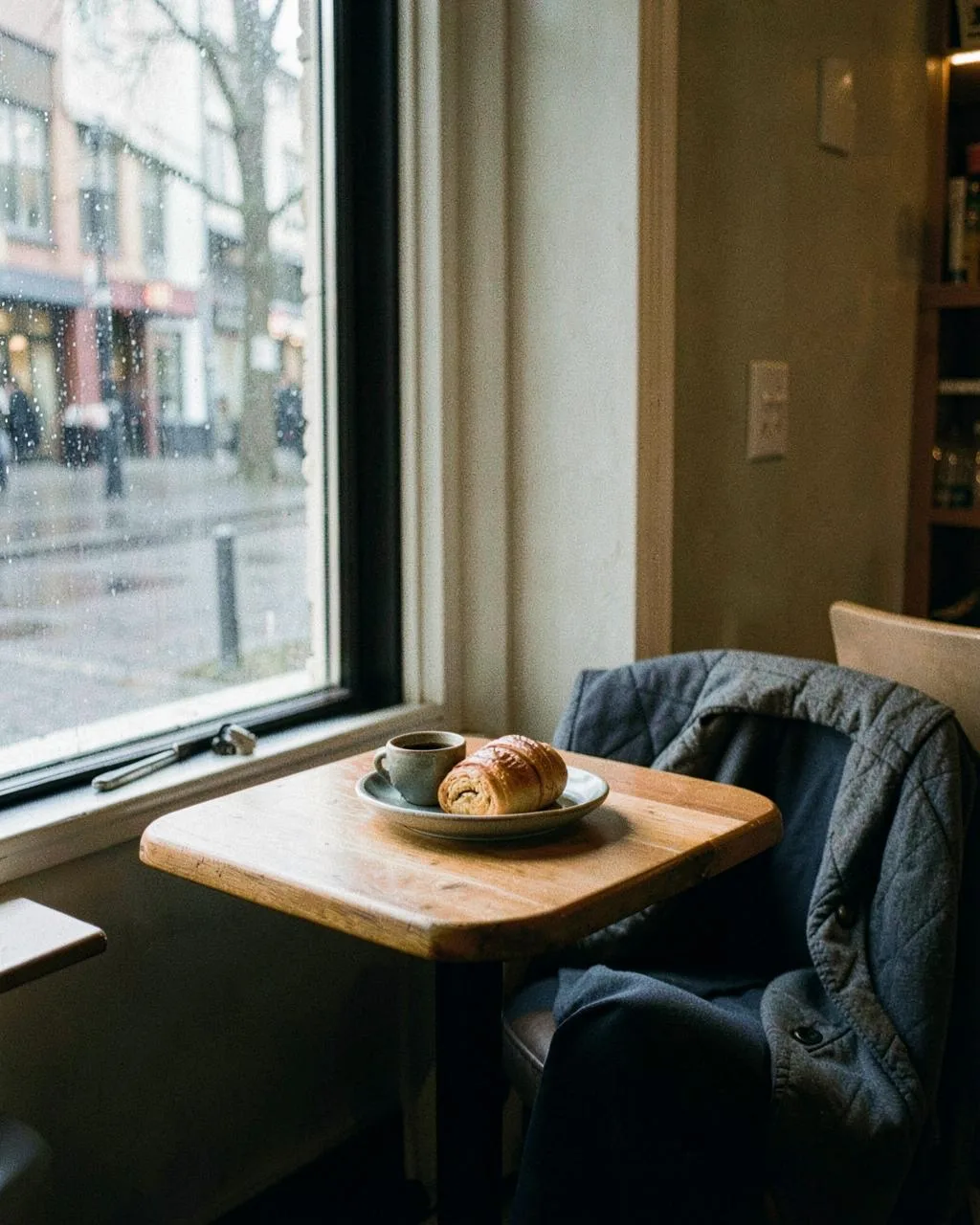 En lagom varm kopp kaffe vid ett svenskt caféfönster