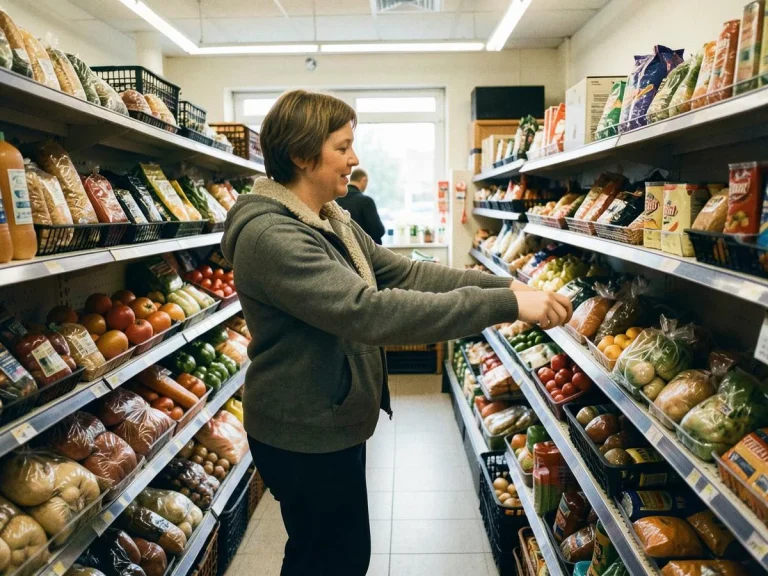 Kund som handlar grönsaker i en svensk mataffär