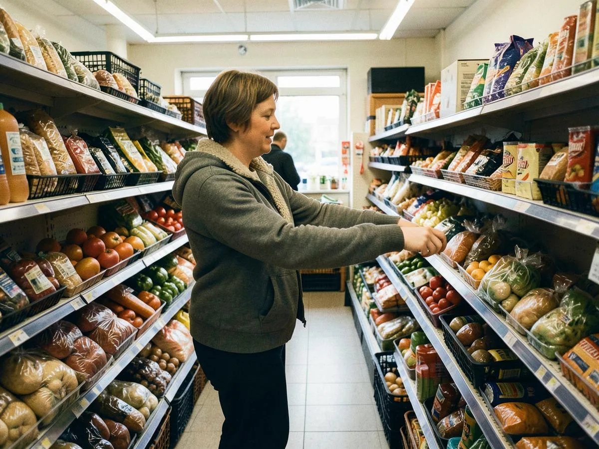 Kund som handlar grönsaker i en svensk mataffär