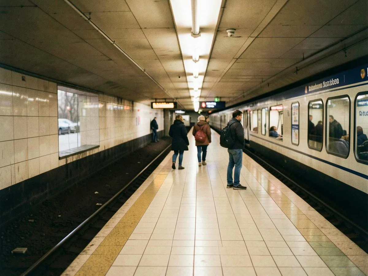 Resenärer på en tunnelbaneplattform i Stockholm
